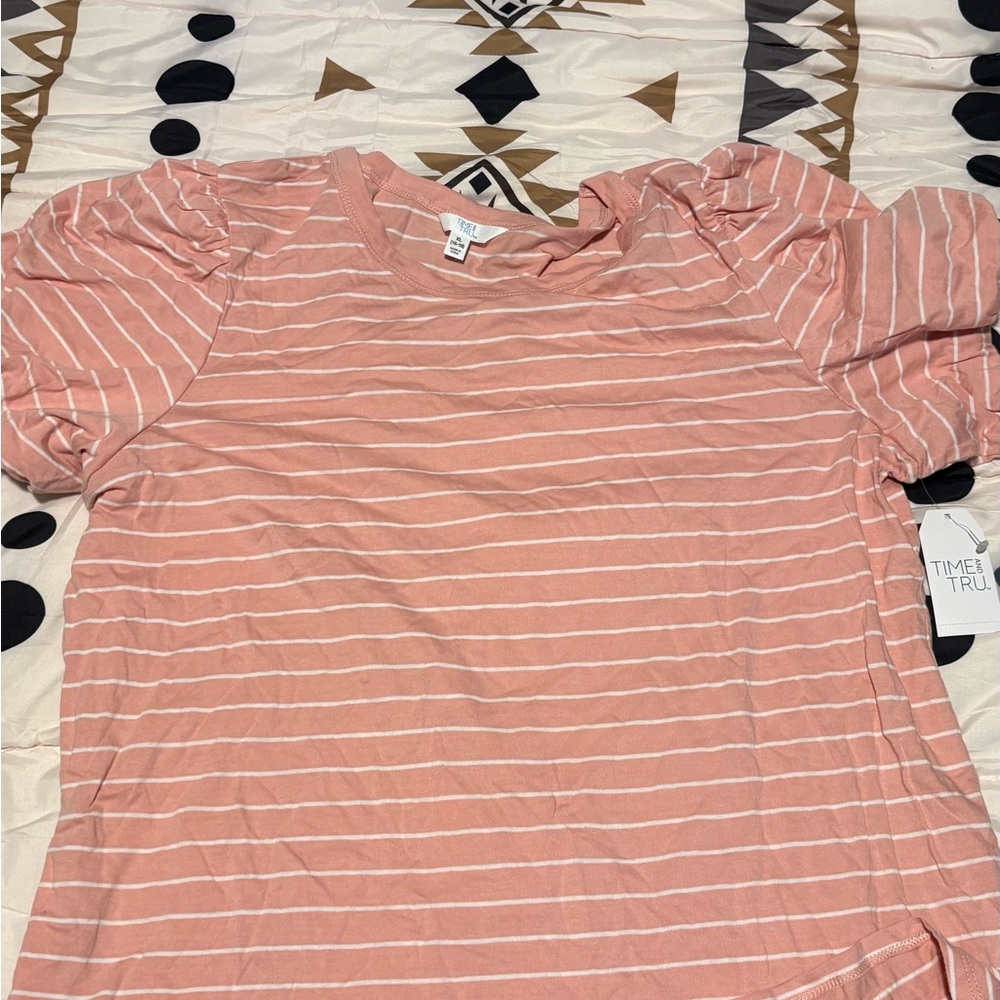 Time and Tru Pink Striped Short Sleeve Top